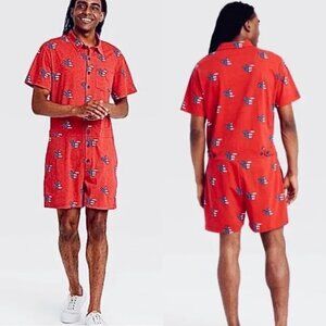 Disney Men's Mickey Mouse Americana Short Sleeve Romper Button Up Pajamas Size S